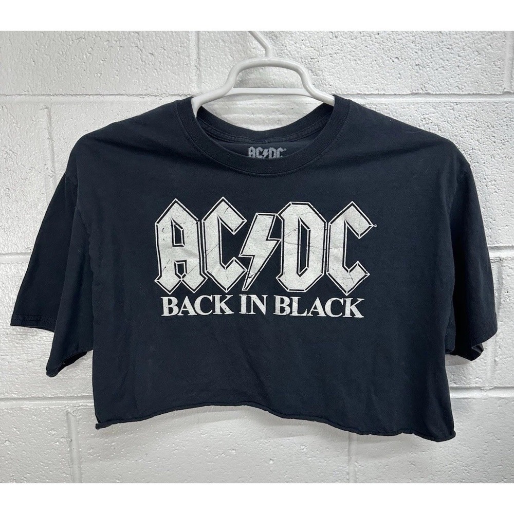 AC/DC Black Short Sleeve Crop Top Band Tee / Women's Large
